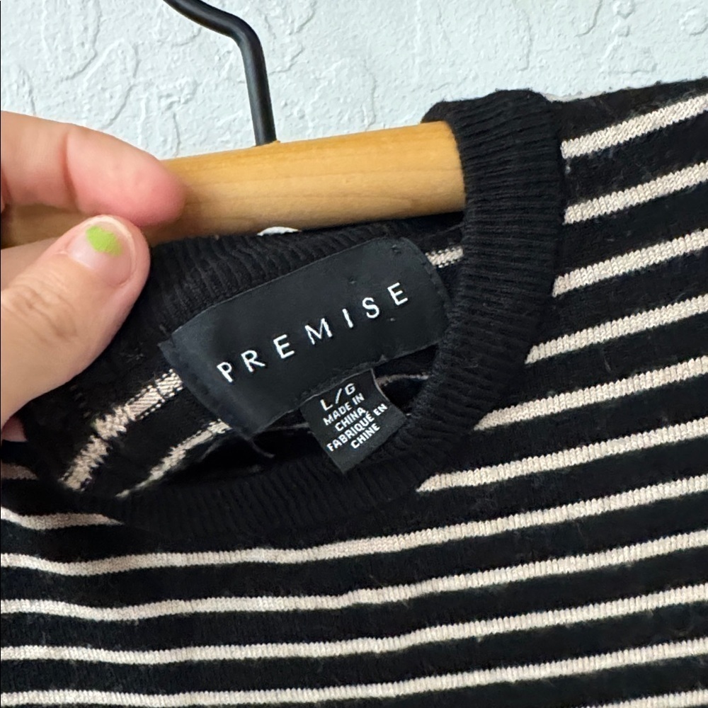 Premise Black Tan Cream T Shirt Sweater Zip Back Lightweight Size Large - Picture 4 of 7